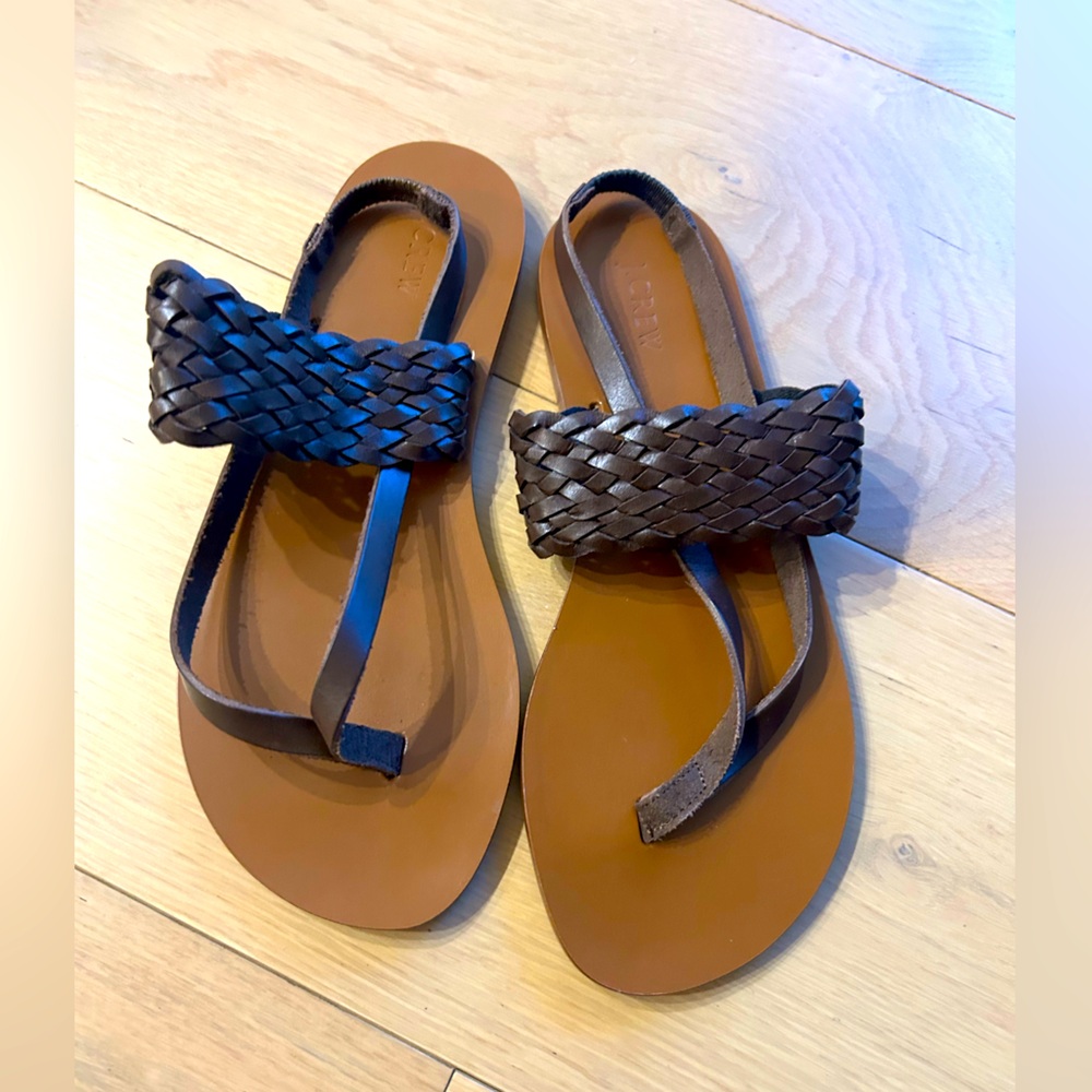 J Crew braided leather thong flat sandals